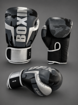 guantes de boxeo color gris con plateado